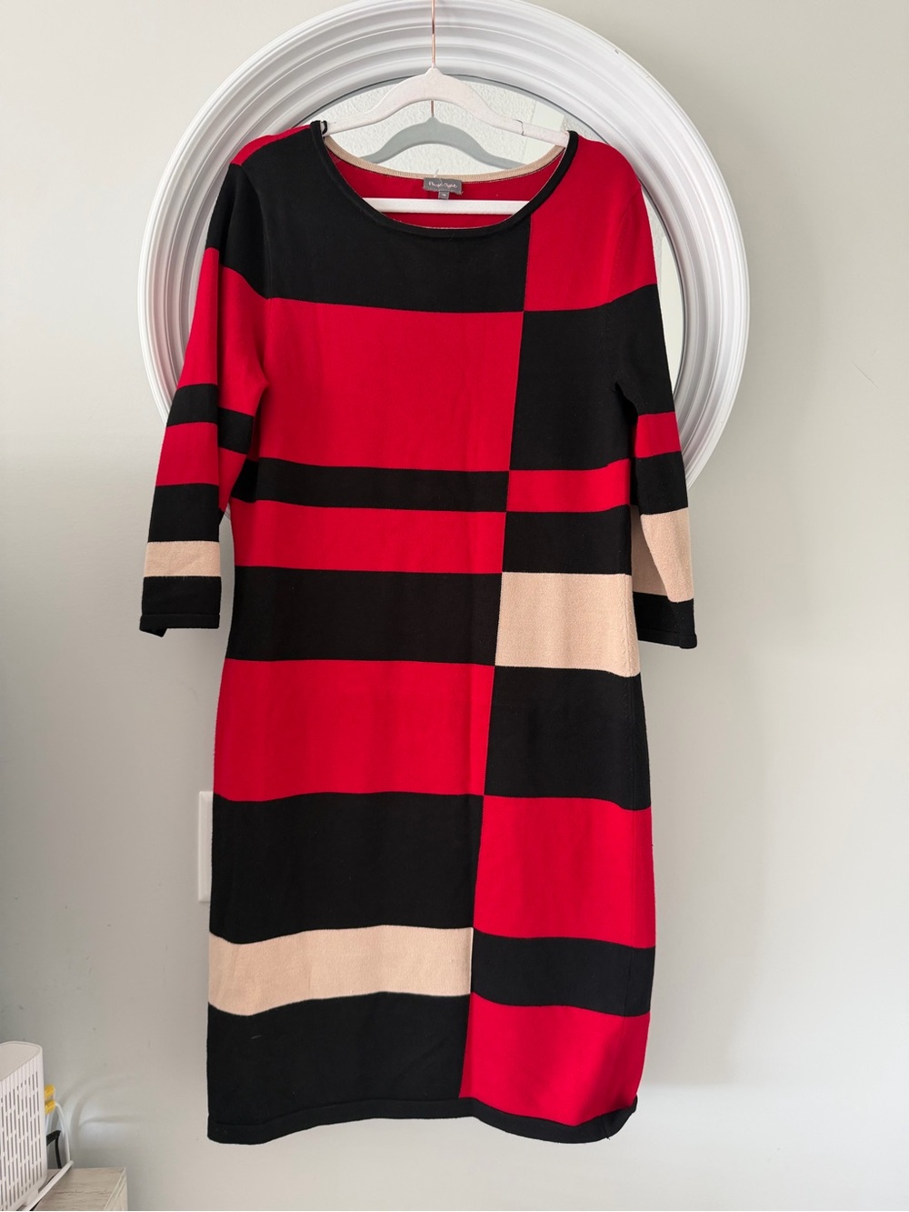 Phase Eight Colorblock Midi Dress in Red, Black & Cream
